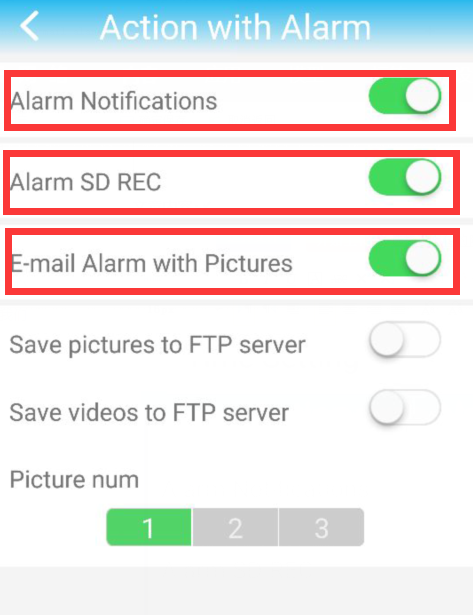 Enable E-mail alarm alerts, app push notification,SD recording when motion is detected